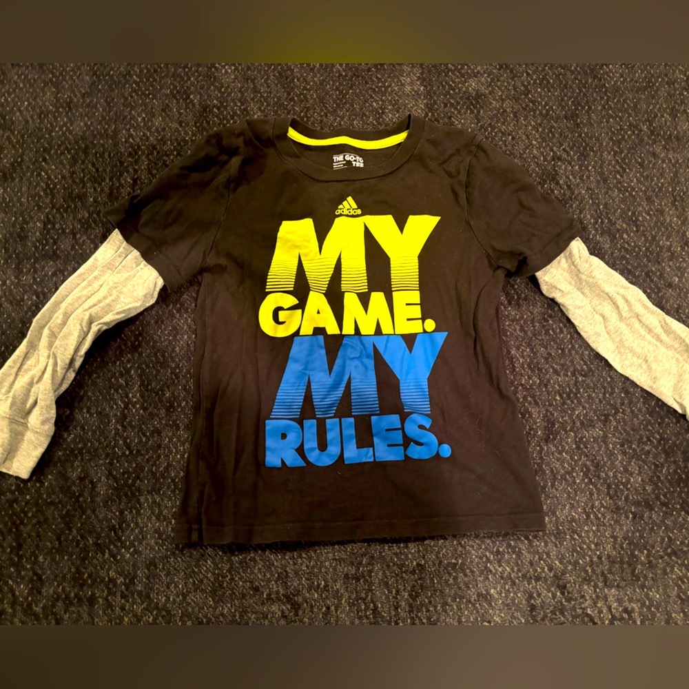Adidas Kids Black and Gray Graphic Tee